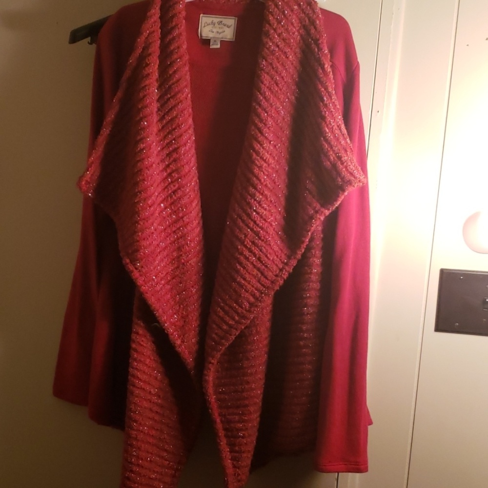 Lucky Brand red and glitter Cardigan